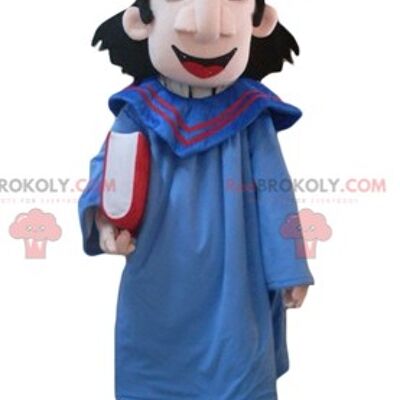 Magician REDBROKOLY mascot in blue dress with a veil on the eyes / REDBROKO_03954