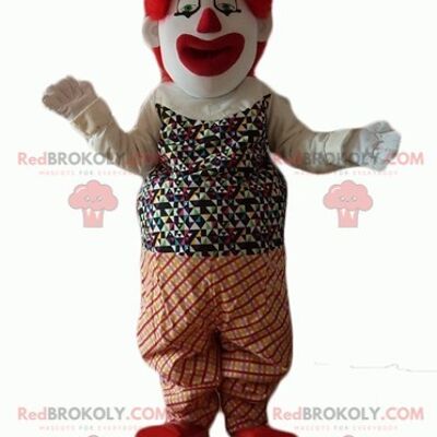 Gelb-roter Clown REDBROKOLY Maskottchen mit Krawatte / REDBROKO_04013