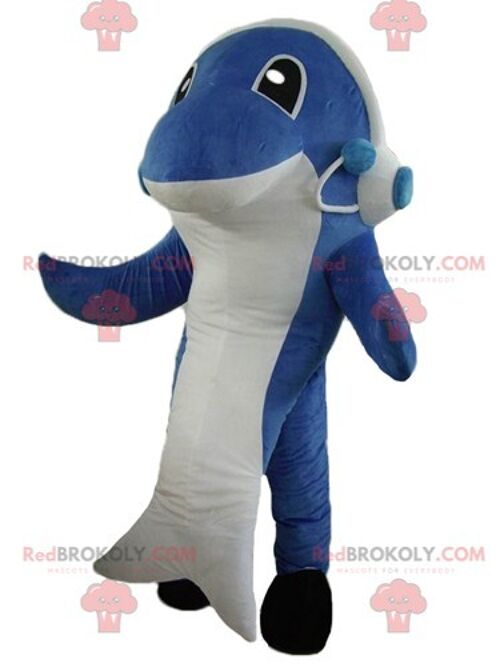 Giant blue and white shark REDBROKOLY mascot / REDBROKO_04037