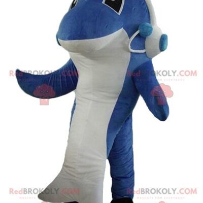 Giant blue and white shark REDBROKOLY mascot / REDBROKO_04037