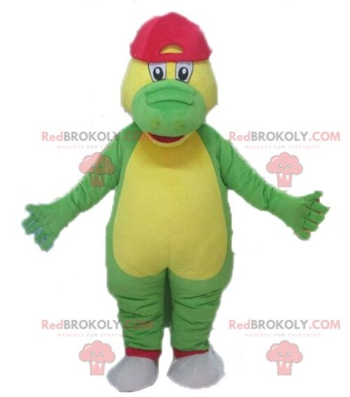 Very funny and colorful green and yellow crocodile REDBROKOLY mascot / REDBROKO_04041