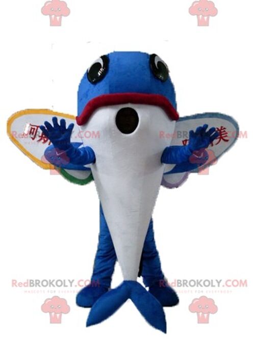 Giant and very realistic blue and white dolphin REDBROKOLY mascot / REDBROKO_04062