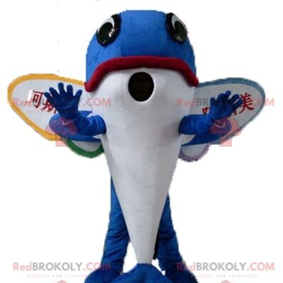 Giant and very realistic blue and white dolphin REDBROKOLY mascot / REDBROKO_04062