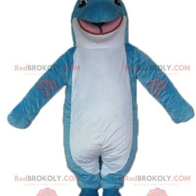 Funny and cute blue and white whale REDBROKOLY mascot / REDBROKO_04108
