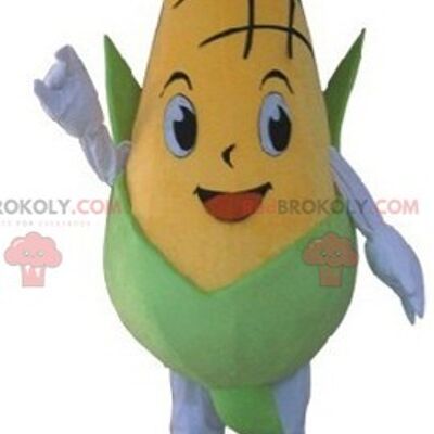 Mascota REDBROKOLY hongo grande amarillo y rosa con puntos verdes / REDBROKO_04169
