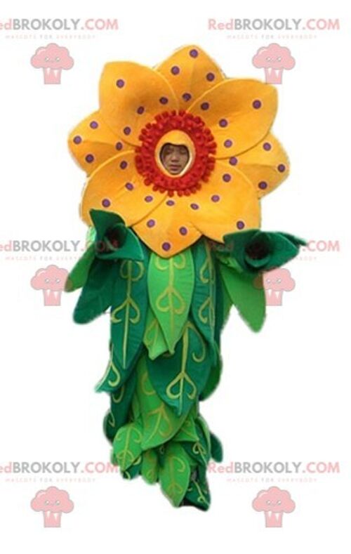 Giant yellow and orange flower REDBROKOLY mascot / REDBROKO_04189