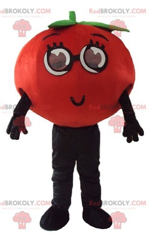 Smiling red tomato REDBROKOLY mascot with a cauliflower / REDBROKO_04200