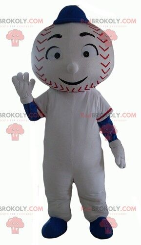 Giant white tooth REDBROKOLY mascot with a toothbrush / REDBROKO_04289