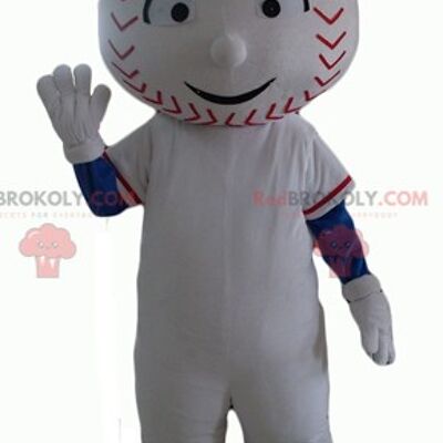 Giant white tooth REDBROKOLY mascot with a toothbrush / REDBROKO_04289