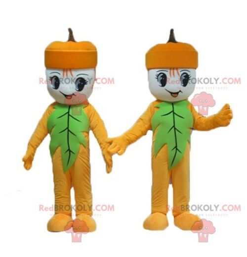 2 orange and green pumpkin REDBROKOLY mascots for Halloween / REDBROKO_04431