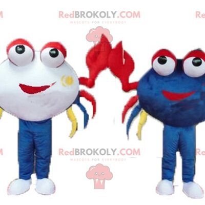 2 mascottes REDBROKOLY de dauphins poisson bleu et blanc / REDBROKO_04436