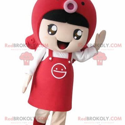 Mascotte REDBROKOLY de fille en robe aux cheveux rouges / REDBROKO_04711