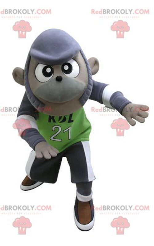 Orange and gray monkey REDBROKOLY mascot in sportswear / REDBROKO_04816