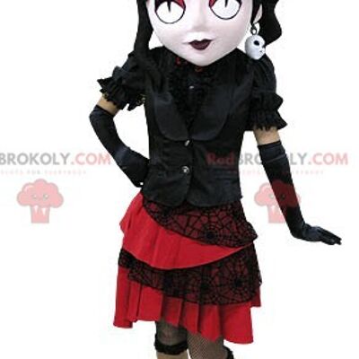 REDBROKOLY Maskottchen Mädchen schwarz gekleidet mit Brille / REDBROKO_04856