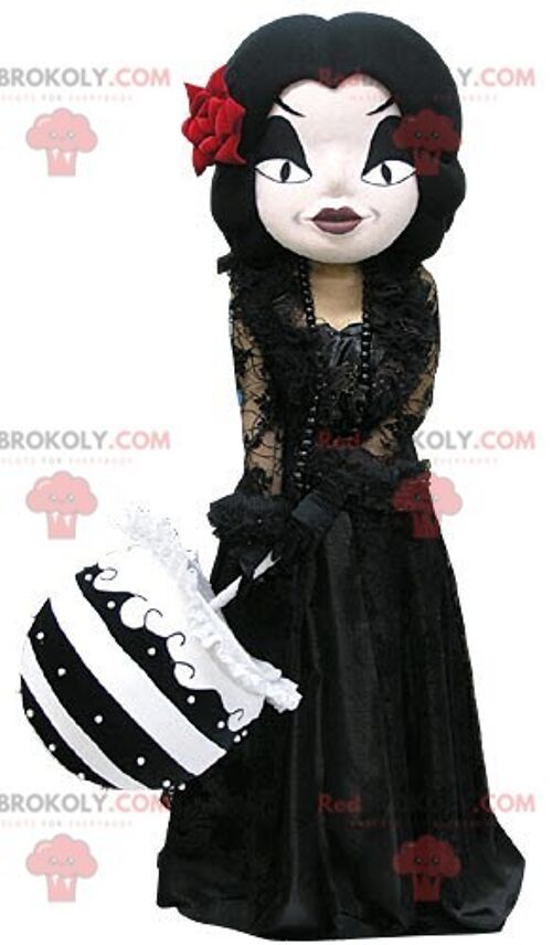 Gothic woman REDBROKOLY mascot dressed in black and red / REDBROKO_04857