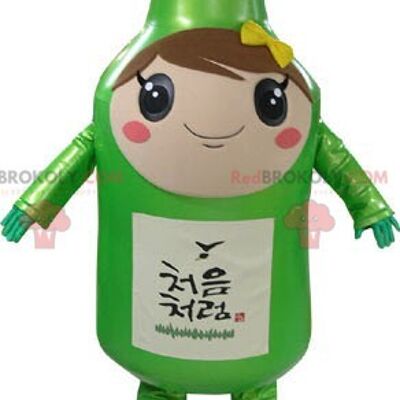 Bottiglia verde gigante e sorridente REDBROKOLY mascotte / REDBROKO_04861