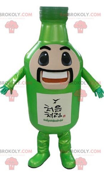 Mascotte de REDBROKOLY bouteille verte géante élégante et souriante / REDBROKO_04862