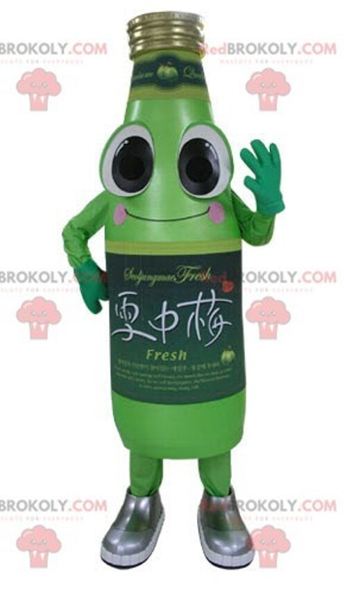 REDBROKOLY mascot giant green bottle with mustache and smiling / REDBROKO_04863