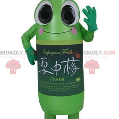 Mascotte de bouteille verte géante REDBROKOLY avec moustache et souriant / REDBROKO_04863