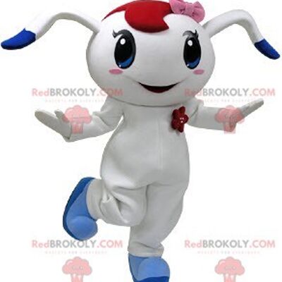 REDBROKOLY mascotte coniglio bianco e blu con stoppino rosso / REDBROKO_04907