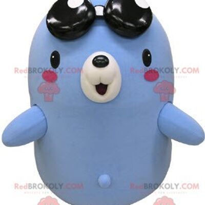 Pink and white bear REDBROKOLY mascot with heart-shaped glasses / REDBROKO_04921