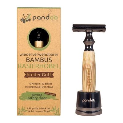 Maquinilla de afeitar de bambú | incluye 10 cuchillas y libro electrónico | agarre ancho