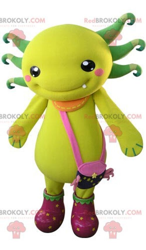 Yellow and green creature REDBROKOLY mascot with an apron / REDBROKO_04959