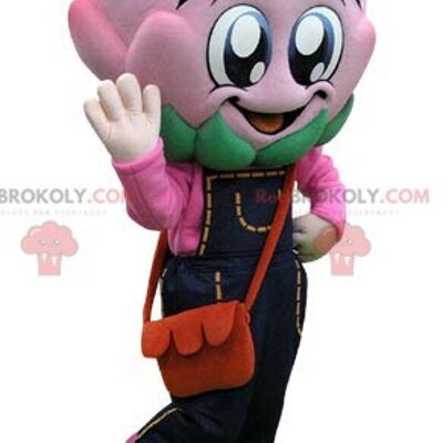 Pink cabbage flower REDBROKOLY mascot with overalls / REDBROKO_04962