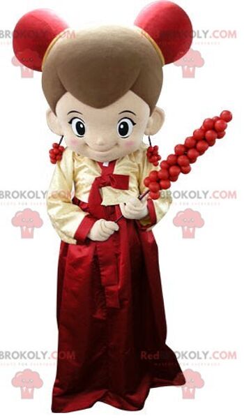 Mascotte REDBROKOLY de petit garçon habillé en rouge avec de gros sourcils / REDBROKO_04965