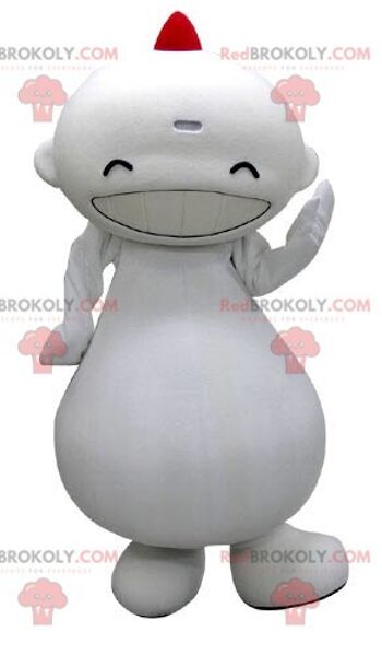 Mascotte REDBROKOLY de gros bonhomme blanc regardant en riant / REDBROKO_04972