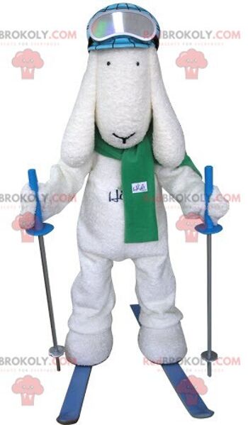 Mascotte de chien blanc REDBROKOLY habillé en tenue de golfeur / REDBROKO_04984