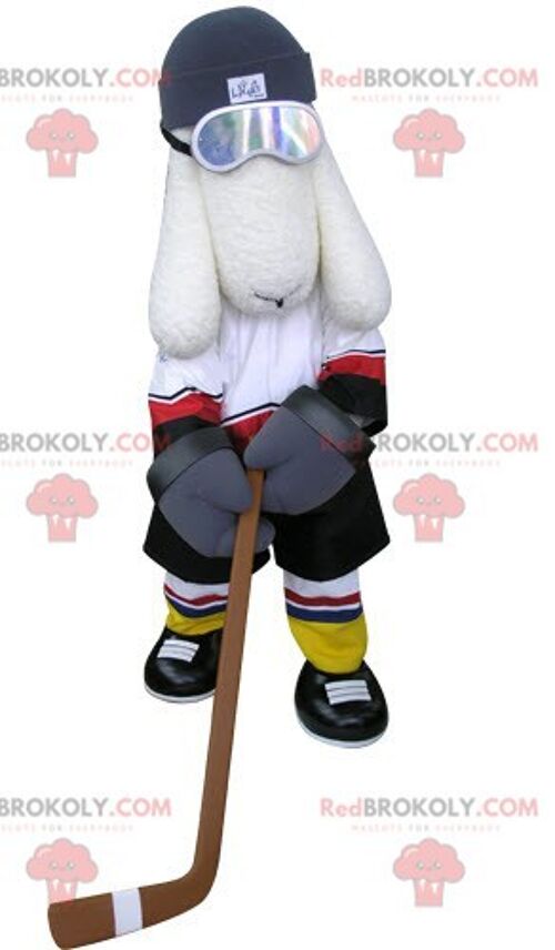 White dog REDBROKOLY mascot in winter clothes / REDBROKO_04986