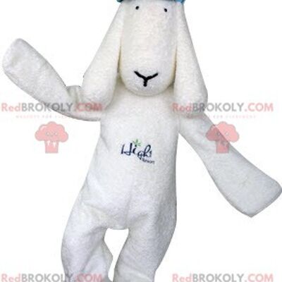 Mascotte de chien blanc REDBROKOLY en tenue de hockey / REDBROKO_04987