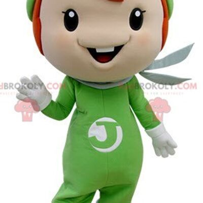 Mascotte de fille rousse REDBROKOLY vêtue d'un uniforme vert / REDBROKO_05091