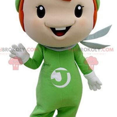 Red-haired girl REDBROKOLY mascot dressed in a green uniform / REDBROKO_05091
