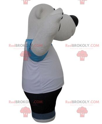 Mascotte d'oiseau bleu et blanc REDBROKOLY en tenue d'hiver / REDBROKO_05114 3