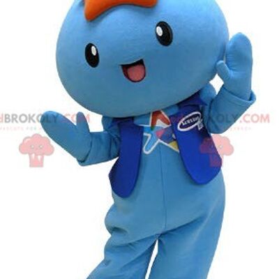 Blue and white bird REDBROKOLY mascot in airplane pilot outfit / REDBROKO_05158