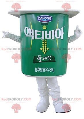 Green and white drinking yogurt REDBROKOLY mascot. Danone REDBROKOLY mascot / REDBROKO_05170