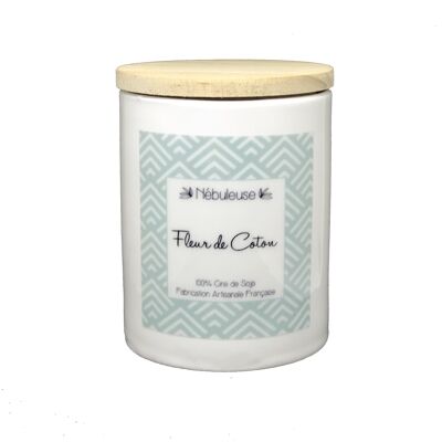 Ceramic & Wood Candle - Cotton Flower