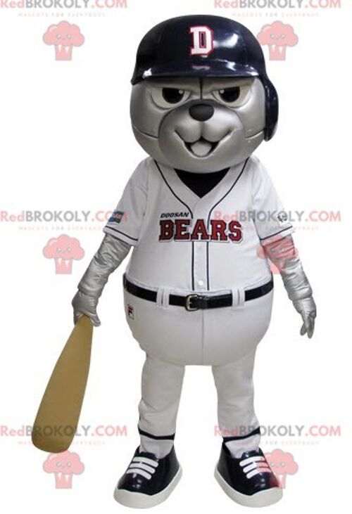 Gray bear REDBROKOLY mascot in blue and white baseball outfit / REDBROKO_05217