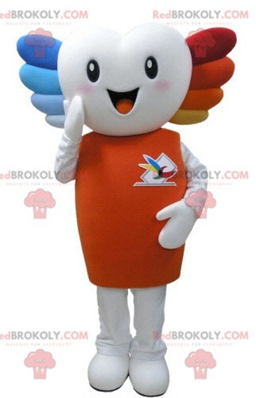 White snowman REDBROKOLY mascot with a cape and colored hair / REDBROKO_05261