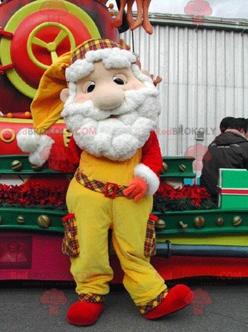 White sheep REDBROKOLY mascot dressed in a red Christmas dress / REDBROKO_05265