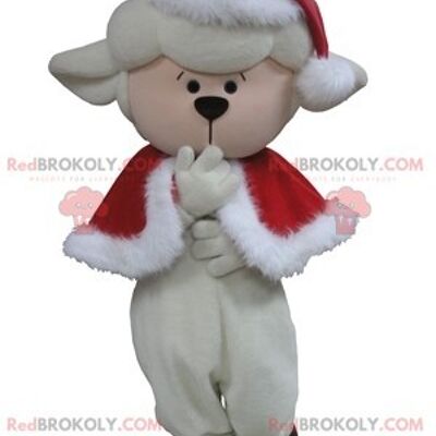 Christmas reindeer REDBROKOLY mascot in red and white outfit / REDBROKO_05300