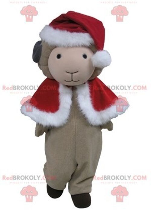 White sheep REDBROKOLY mascot in Christmas outfit / REDBROKO_05301