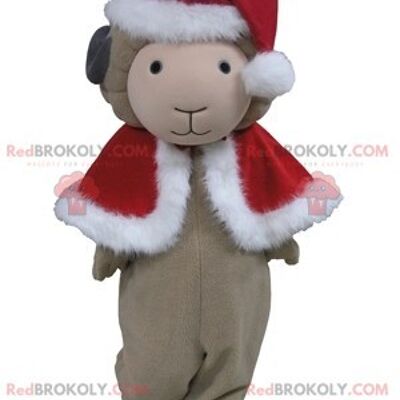 Mascota de oveja blanca REDBROKOLY en traje navideño / REDBROKO_05301