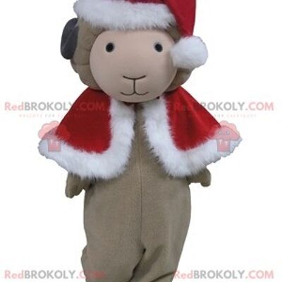 Weißes Schaf REDBROKOLY Maskottchen im Weihnachtsoutfit / REDBROKO_05301