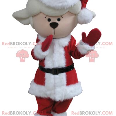 Mascota de cabra oveja blanca y negra REDBROKOLY en traje de Navidad / REDBROKO_05327