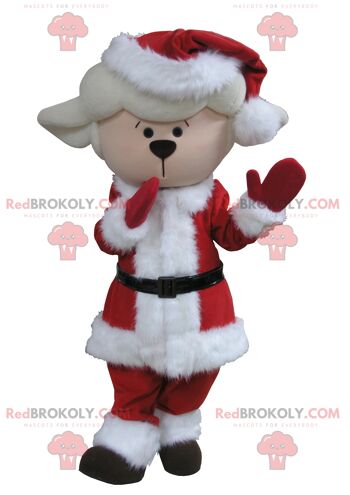 Mascotte de bouc mouton blanc et noir REDBROKOLY en tenue de Noël / REDBROKO_05327