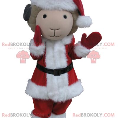 White lamb mutton REDBROKOLY mascot in Christmas outfit / REDBROKO_05328