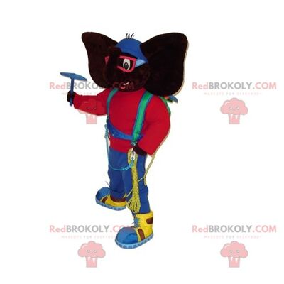 Brown cow REDBROKOLY mascot with suspender shorts / REDBROKO_05492